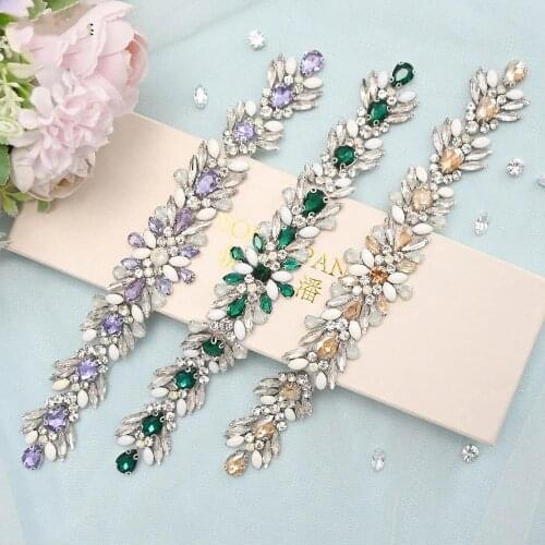 Luxury Green Rhinestone Bridal Belt Beaded Belts for Evening Formal Dresses Custom Bridal Belt Purple Diamond Decorative Belt