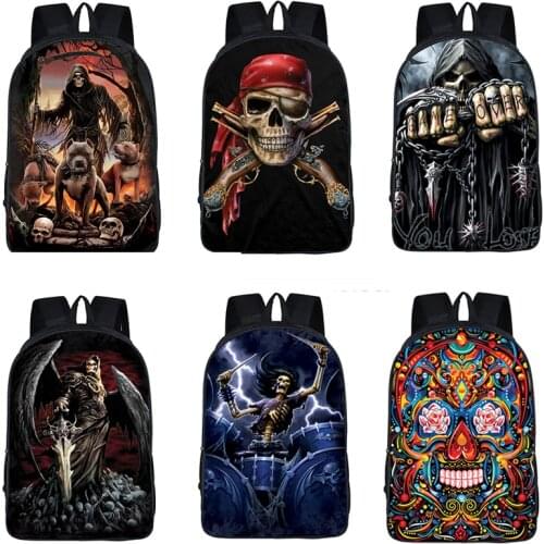 Grim Reaper Skull School Backpack for Teenagers Boys Girls Daypack Punk Women Daily Bagpack Men Rucksack Children School Bags