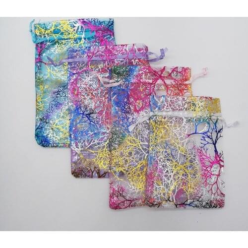 50pcs Color Coral Organza Bag Drawstring Pouch Bag Organizer Jewelry Box Gift For Wed Christmas Jewelry Display Packaging Bags