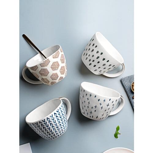 Retro Personalized Hand Painted Mugs Handgrip Ceramic Geometry Coffee400ml Cups Irregular Shape Nordic Home Decor Creative Gifts