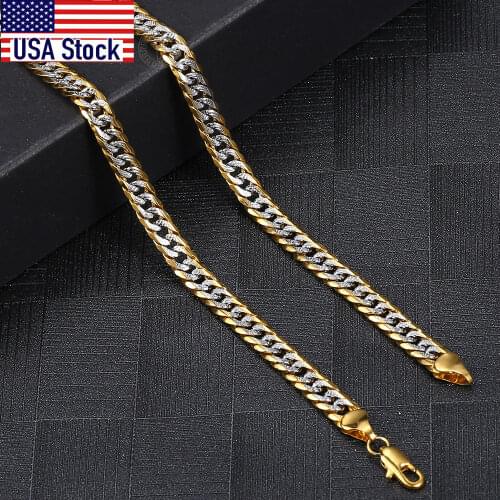 Vintage High Quality 6mm Gold Filled Hammered Cut Curb Cuban Gold Mix Silver Color Chain Necklace for Men Jewelry Gift GN494