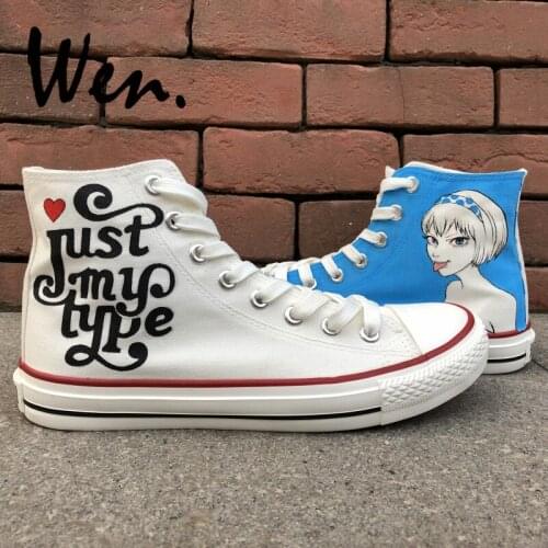 Wen Hand Painted Shoes Design Custom Cartoon Girl Just My Type Unisex High Top Canvas Sneakers for Christmas Birthday Gifts