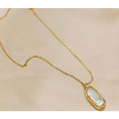 Jewelry Hand woven 14k gold filled 100% Natural big Baroque Pearl pendant Necklace for wogmen