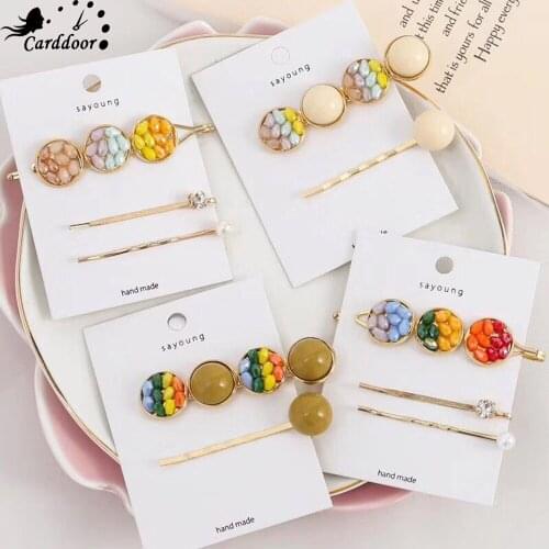 Carddoor Candy Color Bar Hairpin Korean Version ins Style Hairpin Color Rice Beads Retro Cute Ladies Hairpin set Jewelry