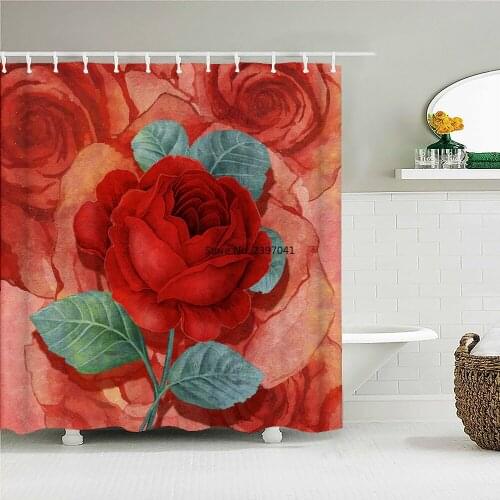 Love Red Rose Shower Curtain Bath Screen Waterproof Fabric Bathroom Decor Large Size 240X180 Valentines Day Shower Curtains