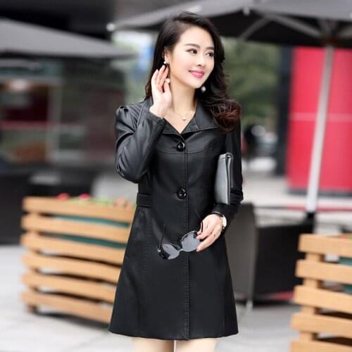 Women Slim Faux Soft Leather Jacket M- 5XL 2019 New Ladies Luxury Ventilation Washed PU Leather Trench Coats Female Windbreaaker