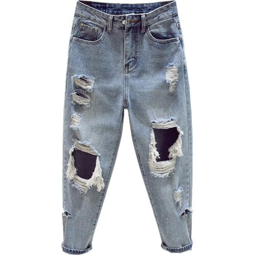 2021 spring summer autumn new plus size women fashion casual Denim Pants woman female ripped jeans for women