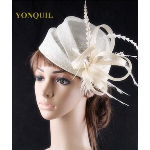 Ivory Black Red Bridal High-End Wedding Beret Hats Top Quality Sinamay Women Feather Hair Accessories for Races Royal Church Hat