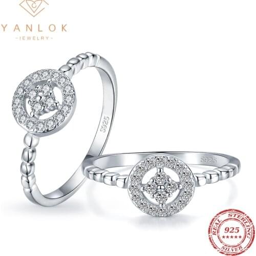 YANLOK Pure 925 Sterling Silver Luminous Clear Cubic Zirconia Finger Rings For Women Korea Style Jewelry Anel Accessories