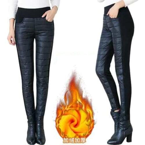 Winter double-sided down cotton trousers thicker women wear high-waist pencil pants windproof warm winter trousers