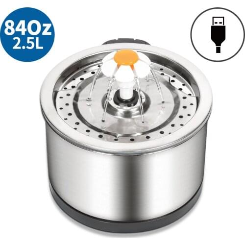 2.5L Stainless Steel Cat Water Fountain Quiet Pump With LED Light Pet Drinking Electric Dispenser Bowls Cats Drinker Pet Feeder