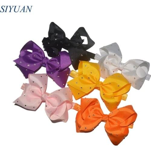 40pcs/lot Girl Stretchy Headband with 6'' Big Rhinestone Ribbon Bow Girl Lovely Headwear Photography Props HB015