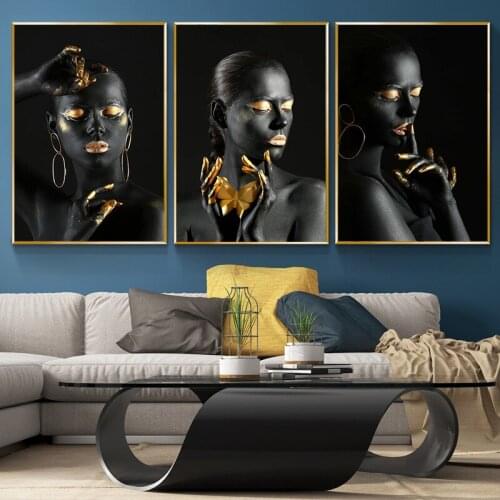 African Golden Woman Painting Wall Art Posters And Prints Portrait Picture For Living Room Bedroom Decoration Cuadros No Frame