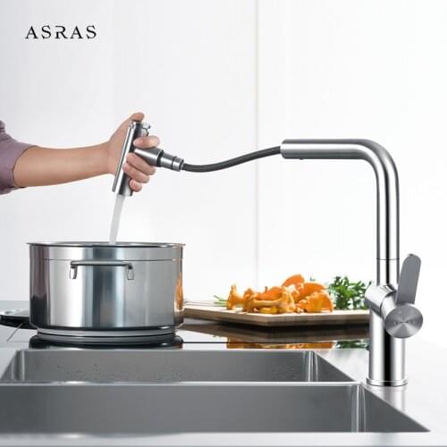 Asras 3065 Dual Mode Pullout Hot and Cold Mixer 304 Stainless Steel Switchable Drawer Kitchen Faucet Split Style Washbasin Tap