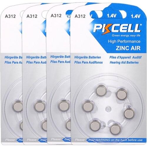 24pcs/4cards Zinc Air hering aid batteries 312 1.4V for hearing aid batteries Size 312