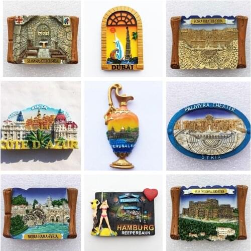Middle East Historic Sites Fridge Magnets Souvenir USA France Denmark 3d Resin Refrigerator Magnets Craft Collection Gifts Ideas