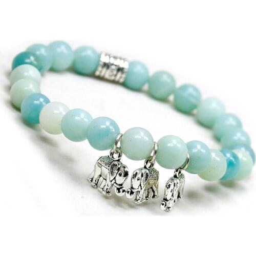 Elephant Bracelets Bangle for Women Higth Quality Blue Amazonite Beads Strand Bracelet Lady Girl Jewelry