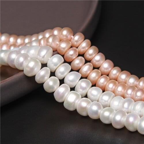 8-9mm Bread Shape Freshwater Pearl Beads for Jewelry Making Button Natural Pearl Rondelle Beads White Pink DIY Jewelry 14"Strand