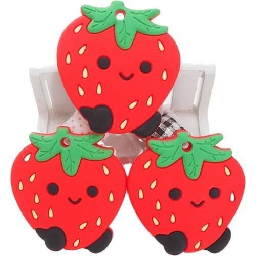 Chenkai 10pcs Silicone Strawberry Reassure Teether Pacifier Dummy Teething DIY Infant Smoothing Sensory Bite Toy Accessories