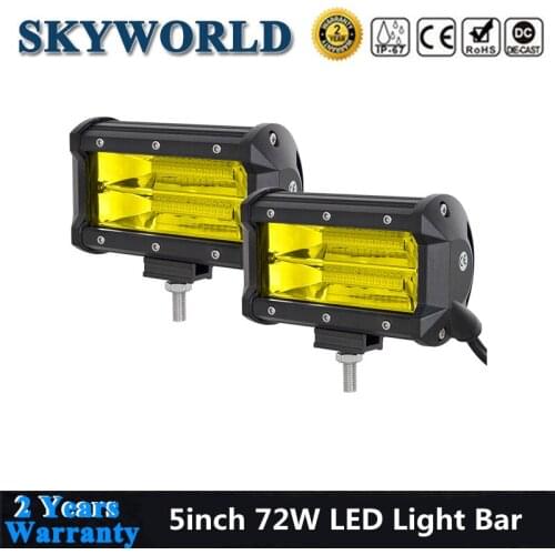 2pcs 5inch 72W Yellow LED Light Bar Flood Beam Driving Fog Lights LED Bar Offroad Work Lamp 12V 24V Truck Tractor For Uaz Boat