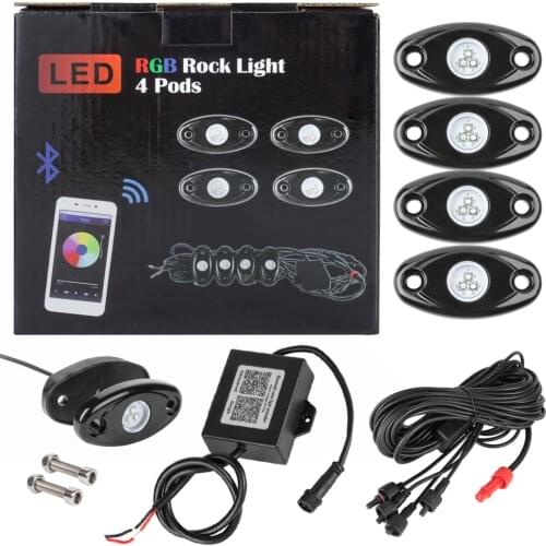 Fuleem 4 Pods RGB LED Rock Light Kits with Bluetooth Control Lights Multicolor Under Neon Lights For Off Road SUV Truck ATV UTV