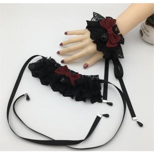 Gothic Lolita Lace Cuffs Victorian Style Wrist Cuff with Tulle Steampunk Cuffs Hand wear B776