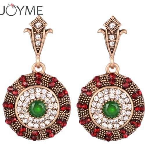 Indian Boho Round Clip Hanging Drop Earrings For Women Fashion Big Earring White Crystal Gold China Birthday Gift Bijoux Femme