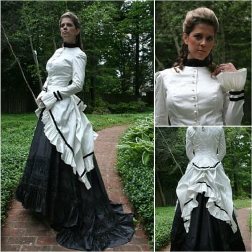HIstory!Customer-made White Victorian dress 1860s Civil war Dress Scarlett Theater Costume Halloween Renaissance Dress V-492