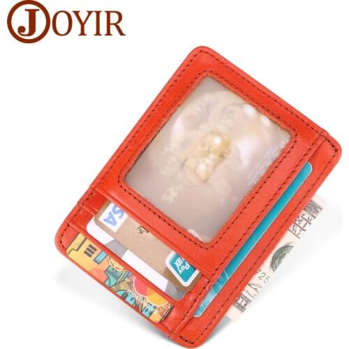 JOYIR Genuine Leather Cowhide Rifd Card Holders Women Men Slim Wallet Credit ID Card Holder Business Unisex Purse Clutch Handbag