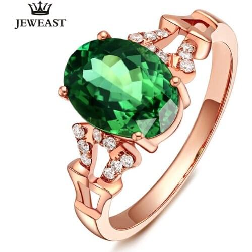 LSZB Natural Green tourmaline18K Pure Gold 2020 New Hot Selling Top Ring Women Heart Shape Ring For Ladies Woman Genuine Jewelry