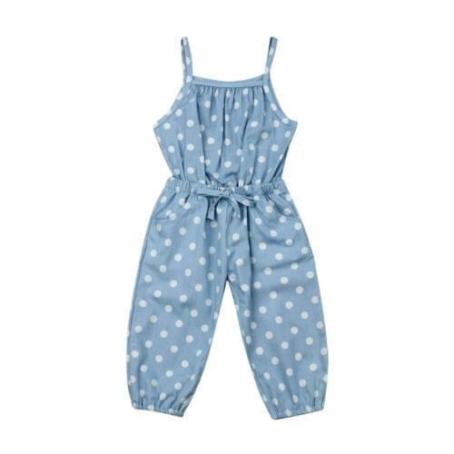 Baby Girl Romper Kids Infant Baby Girl Wave Point Bib Pants Jeans Trousers Ouifit Clothes Sets