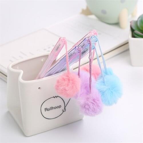 Cool Funny Kawaii Cute Fluffy Ball Gel Pen Pendant Blue Kawai Stationery School Supply Stationary Office Accessory Wedding Thing