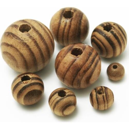 Hot Multi-size 8-24mm Coffee Color Stripe Wood Beads Natural Round Ball Bead For Making DIY Fashion Jewelry Necklace Bracelet