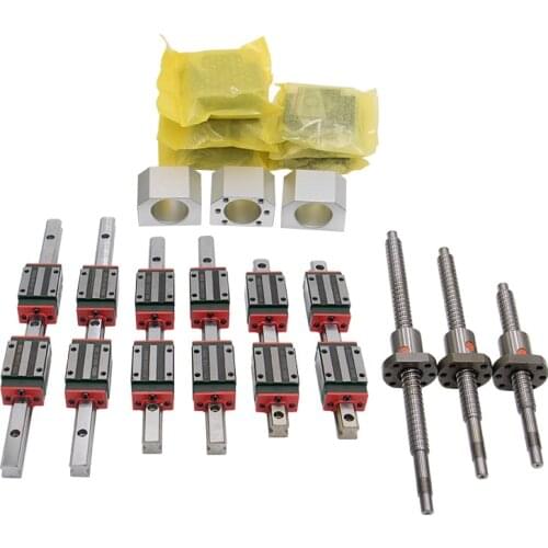 6 sets linear guide rail HGR20 + HGH20CA+SFU1605 1605 Ball screw + BK/BF12 + Nut housing DSG16H + Coupling CNC parts