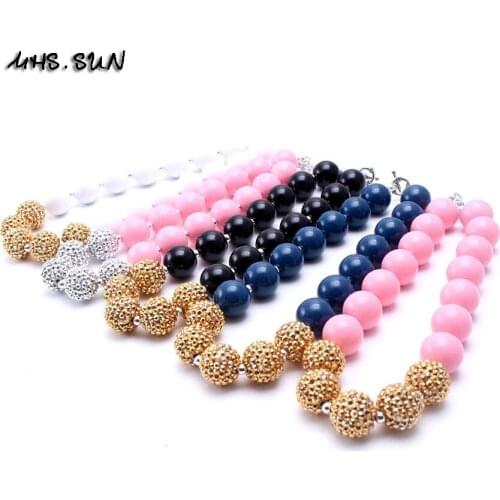 MHS.SUN cute baby kids girls chunky bubblegum beads necklace diy jewelry newborn gumball necklace children gift 5 colors TBN091