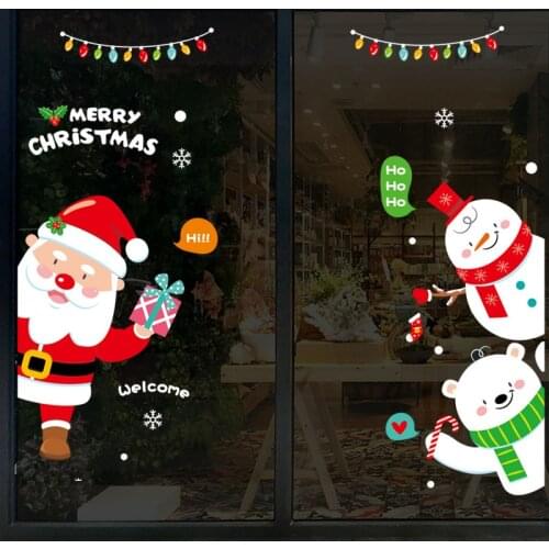 Cartoon Christmas snowflakeSanta Claus Snowman Window Door Sticker Wall Sticker decals children bedroom living room Decoration
