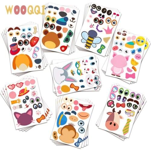 32pcs/set Stickers DIY Cute Stickers Children Puzzle Games Make A Face Sticker Sheets Animal for Kids Assemble Toys for Training
