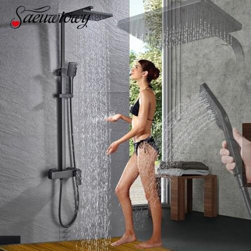 Wall-Mounted Black Bathroom Shower Faucet Set With Hand Sprayer Bathtub Faucet Hot And Cold waer mixer With Roatbel Spout Tap