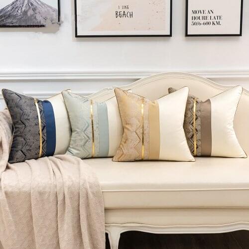 Modern Patchwork Leather Home Decor Thorw Pillow Cases Geometric Stripe Cushion Covers