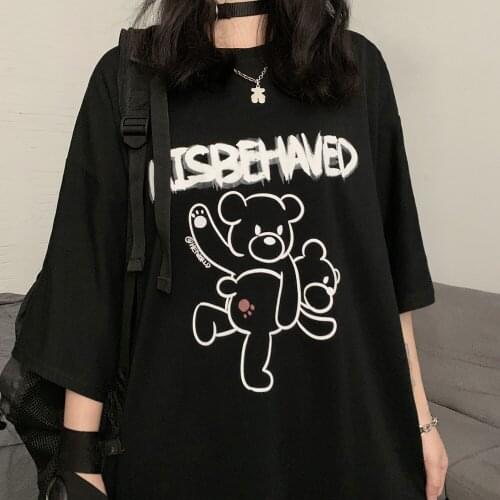 2021 summer new round neck cartoon naughty print cute short-sleeved T-shirt top loose and thin T-shirt Harajuku style