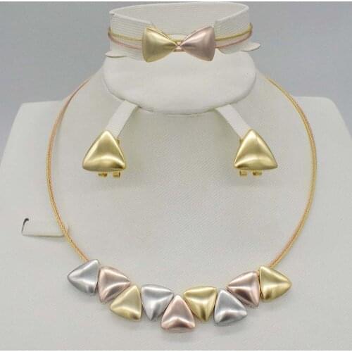New High Quality Dubai Jewelry Set 3COLO Gold color Nigerian Wedding African Jewelry Sets Parure Bijoux Femme
