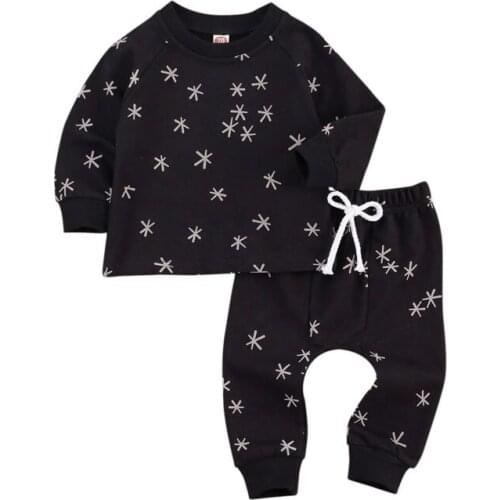 Baby Boy Girl 2PCS Set Boy Girl White Star Print Cotton O-Neck Pullover Top and Drawstring Elastic Waist Pants Clothes Outfit