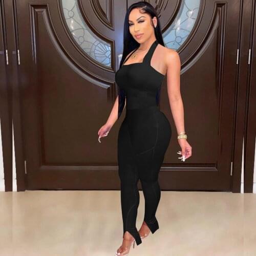 Solid Women Casual Outfits Women Halter Sexy Backless Women Jumpsuits