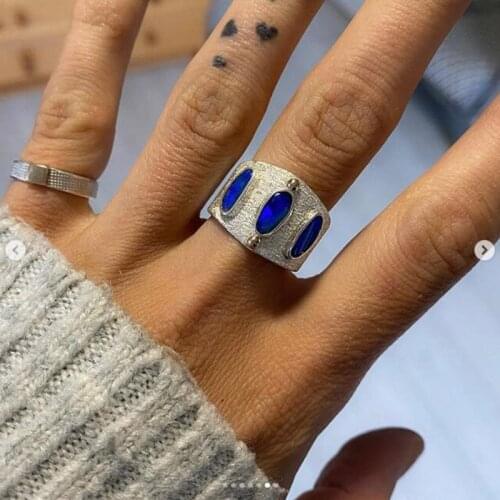 Punk Rings for Women Retro Cool Blue Crystal Stone CZ Ring Classic Silver Color Engagement Rings for Women Size 7/8/9/10/11/12