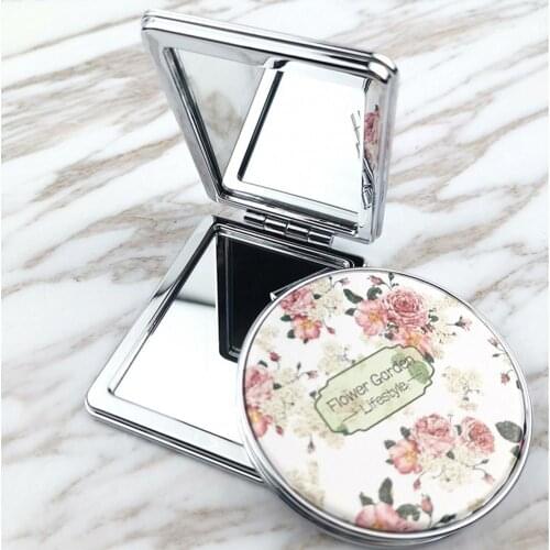 50% Hot Sale Faux Leather Double-side Folding Makeup Mirror Portable Flower Printed Magnifier