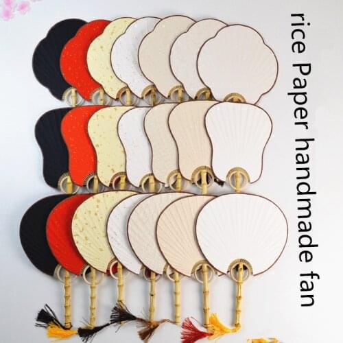 Vintage Handle Rice Paper White Red Black Traditional Craft Fan Adult DIY Painting Chinese Bamboo Root Decorative Fan Gift
