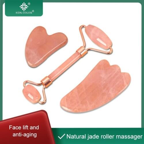 HZM COLOR Natural Jade Roller Thin Face Massager Lifting Slim Facial Gua Sha Anti-aging Wrinkle Tools Skin Beauty Care Set Box