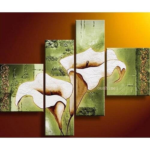 Handpainted Home Decoration Wall Paintings Abstract Lily Flower Oil Painting on Canvas Modern Group of Red Flower Oil Paintings