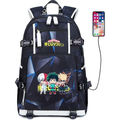My Boku No Hero Academia Cosplay Oxford USB Charging Port School Shoulder Bag Teentage Laptop Travel Backpack Gift