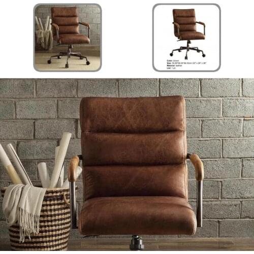 Metal Frame Modern Adjustable Height Swivel Office Task Chair Faux Leather Office Chair Brown for Bedroom